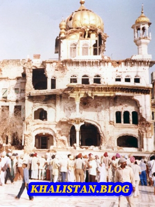 Akal Takhat building after Operation Bluestar